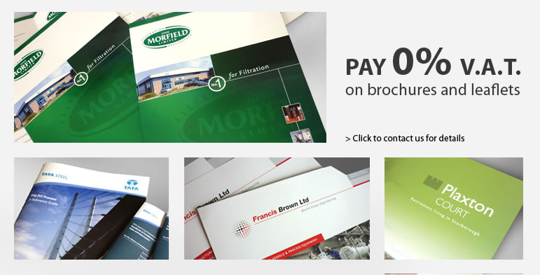 Four photos of business brochures which are VAT zero rated